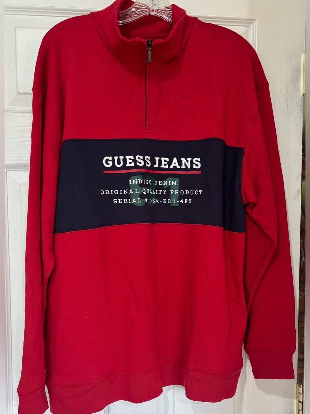 Guess Red and Navy Quarter-Zip Sweatshirt